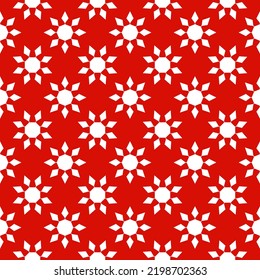 Seamless Pattern White Octagon Stars On Red Background.