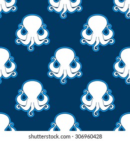 Seamless pattern with white octopus icons on dark blue background