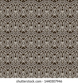 Seamless pattern with white ornament on brown background. Hand draw design.  vintage illustration. Arabic, Islamic, moroccan, asian, indian native african motif.