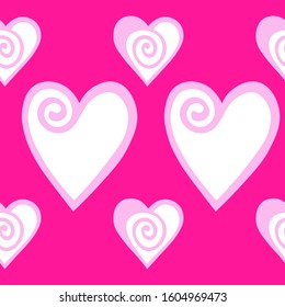 Seamless pattern with white ornate hearts on pink background. Design for Valentine's day, wedding, birthday, Mothers Day. Love vector stock illustration for posters, card, postcard, fabric.  