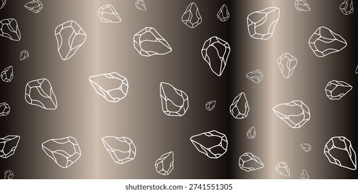 A seamless pattern of white outline drawings of rough, irregular stones against a gradient background.