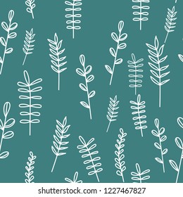 Seamless pattern white outline leaves on color background Vector foliage design