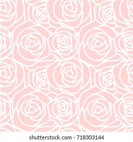 Seamless pattern with white outline roses on pink background. Elegant design for wallpaper, wedding invitations, greeting cards, scrapbook, textile print. Vector illustration.