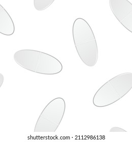 Seamless pattern of white oval pills. Vector illustration template