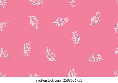 seamless pattern with white palm leaves on pink background. palm tree leaves seamless pattern.