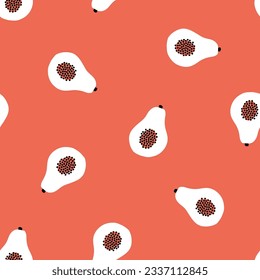 Seamless pattern with white papaya fruit