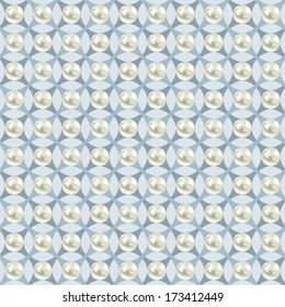 Patrón sin fisuras con perlas blancas sobre fondo azul. Ilustración vectorial