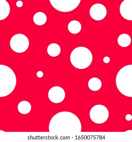 Seamless pattern with white peas of different sizes on a red background. Suitable for fabric, wrapping paper, wallpaper, bags, clothes, dishes, cases on smartphones and tablets, wallets.