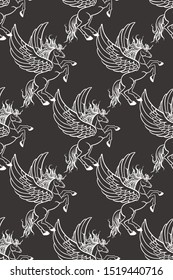 seamless pattern white pegasus with wings
