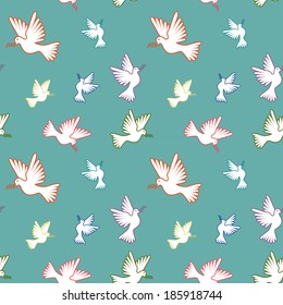 Seamless pattern with white pigeon with branch