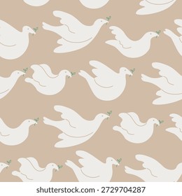 Padrão sem costura com pombos brancos em estilo desenhado à mão.Elemento para decoração design impressão fundo fundo fundo envoltório papel de parede banner têxtil