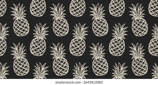 Seamless pattern with white pineapple. summer background for fabric, textiles, clothing, poster, cover, decoration, banner, wallpaper, interior. Vector illustration.