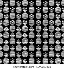 Seamless pattern with white pineapples. Fresh Pineapples background.  Tropical pattern.  Summer design. Great for fabric, packaging, wallpaper, invitations. Vector Illustration. 