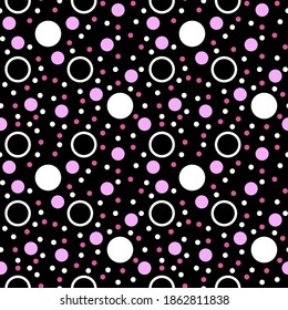 seamless pattern with white and pink circles on dark background. Eps 10