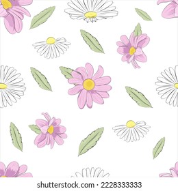 seamless pattern with white and pink flowers