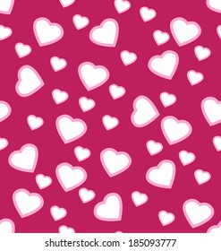 Seamless pattern white and pink hearts on red background. Vector illustration. Design element for scrapbook, fabric, paper