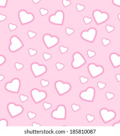 Seamless pattern white and pink hearts on light pink background baby colors. Vector illustration. 