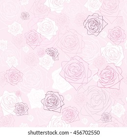 Seamless pattern with white and pink rose, background, vector illustration 