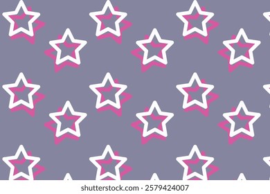 Seamless pattern of white and pink stars. Vector illustration.