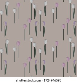 Seamless pattern with white and pink tulips. Abstract illustration depicting nature for a greeting card, a print on fabric, wrapping paper, bedding or a background for presentation or website. EPS 10