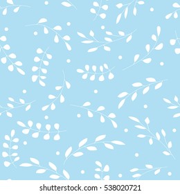 Seamless pattern with white plants on blue background. Vector illustration.