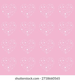 Seamless pattern with white polka dot in heart shaped isolated on white background.Valentine's day background wallpaper.Vector graphic illustration.