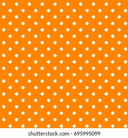 Seamless pattern with white polka dots on an orange background. Vector illustration.