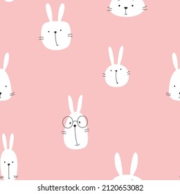 Seamless pattern with white rabbit. Happy Easter Bunny. Vector illustration.