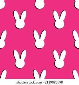 Seamless pattern with white rabbit heads on pink background. Bunny pattern. Vector illustration