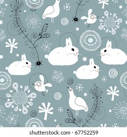 seamless pattern of white rabbits