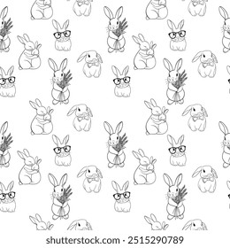 Seamless pattern of white rabbits on white