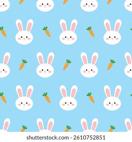 Seamless pattern with white rabbits and orange carrots