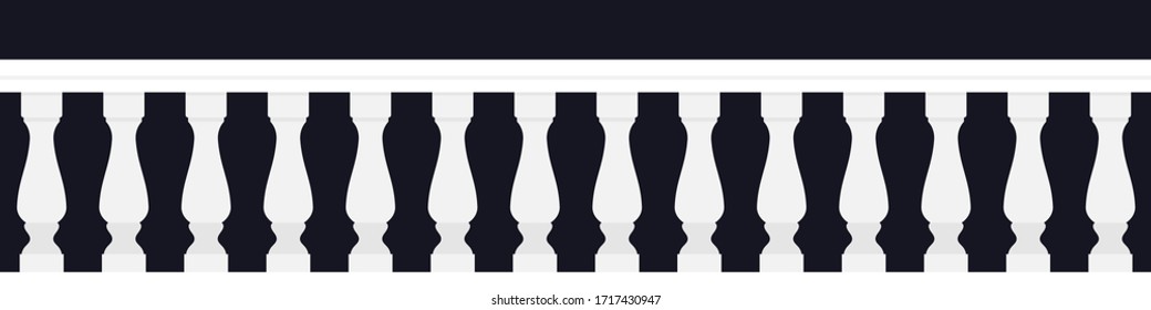 Seamless pattern. White Railings, handrails or sections of fencing with classic decorative pillars and balusters for architectural design. Vector stock flat illustration isolated.