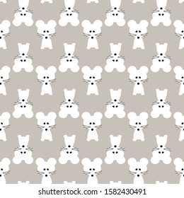 Seamless pattern with white rat mice as a symbol of the new 2020 year. vector