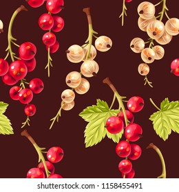 Seamless pattern white and red currant berries
