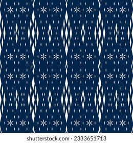 Seamless pattern with white rhombus arranged in a beautiful pattern on a blue background Used for fabric, paper or wallpaper. Vector illustration.