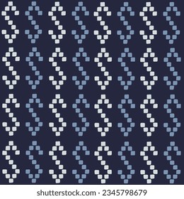 Seamless pattern with white rhombus arranged in a beautiful pattern on a blue background Used for fabric, paper or wallpaper. Vector illustration. Mo Hom cloth pattern background, Lanna art, Thailand.