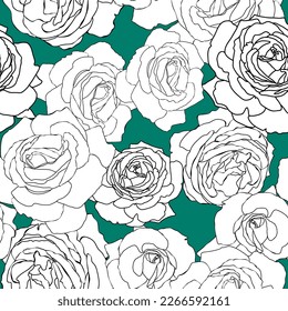 Seamless pattern with white rose silhouette.