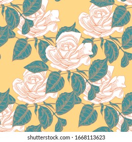 Seamless pattern with white roses.