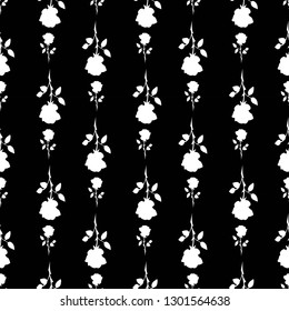 seamless pattern of white roses on black