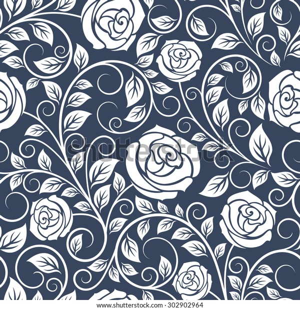 Seamless Pattern White Roses On Blue Stock Vector (Royalty Free ...