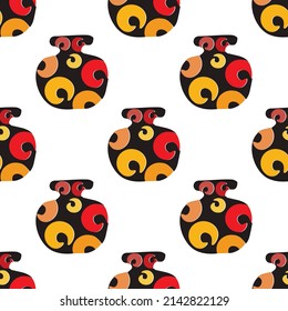 seamless pattern white round vase with red patterns vector