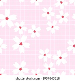 Seamless pattern with white Sakura  on pink background vector illustration.