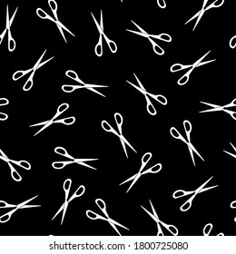 Seamless pattern with white scissors on black background. Good for fabric, textile.Vector EPS10