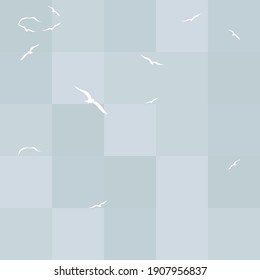 Seamless pattern: white seagulls are flying in the blue sky