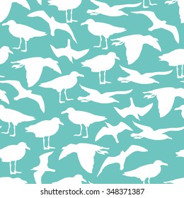 Seamless pattern with white seagulls. Vector illustration