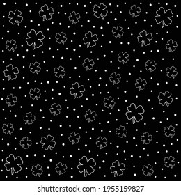 Seamless Pattern With White Shamrock On Black Background Vector Illustration 