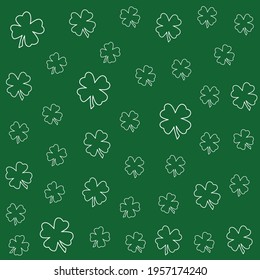 Seamless Pattern With White Shamrock On Green Background Vector Illustration