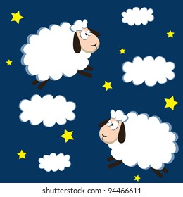 seamless pattern white sheep and cloud on the night sky. vector illustration