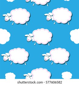 Seamless pattern with white a sheep on the sky background